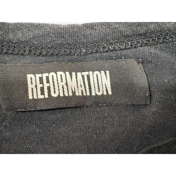 Reformation Black Tencel Linen Blend T-Shirt Crew Tee Top Womens Sz M USA Flaw - Picture 6 of 8